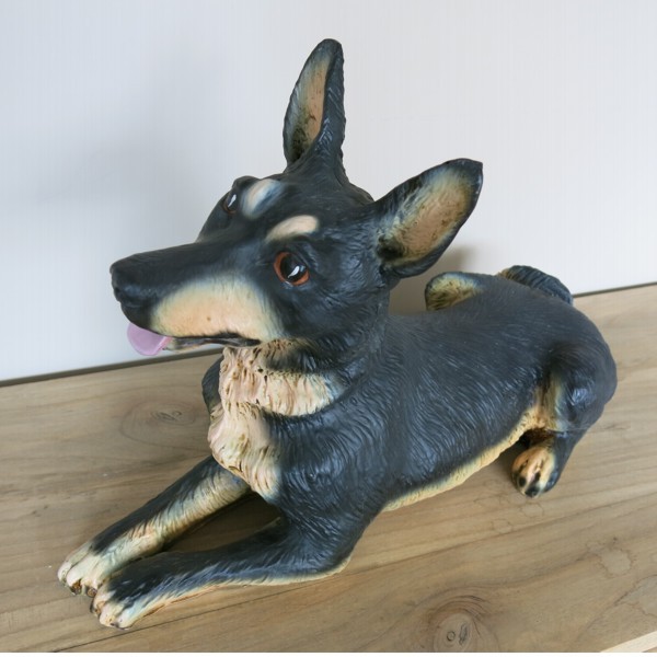 Schäferhund liegend schwarz Deko Figur 45 cm