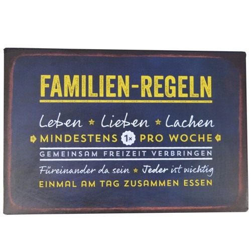 Metallschild Familien-Regeln Leben Lieben Lachen Blechschild Magnettafel Vintage Art