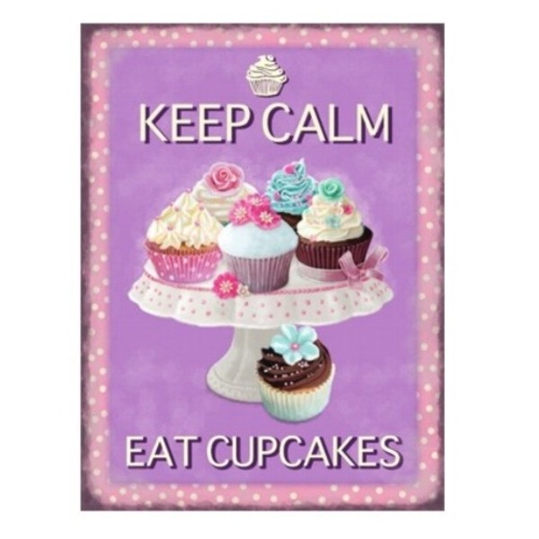 Metallschild Cupcake groß Keep calm eat Blechschild Muffin Magnettafel