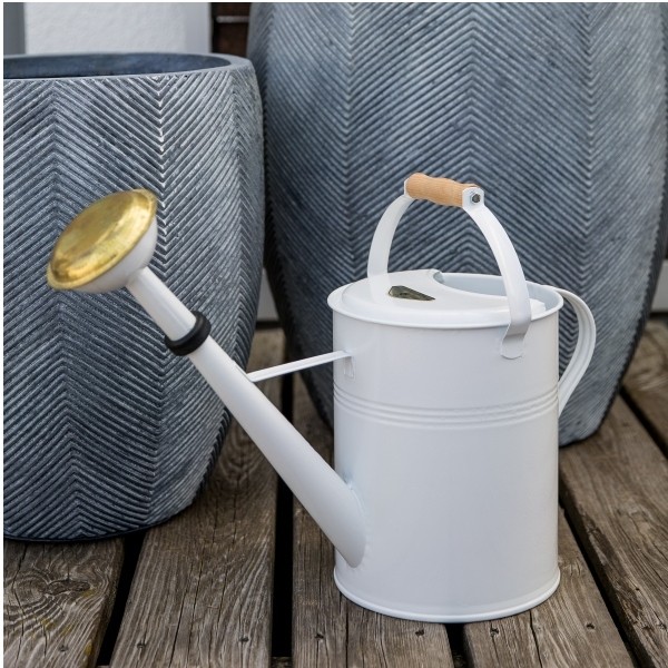 Gießkanne Zink 9 l weiß mit Holzgriff